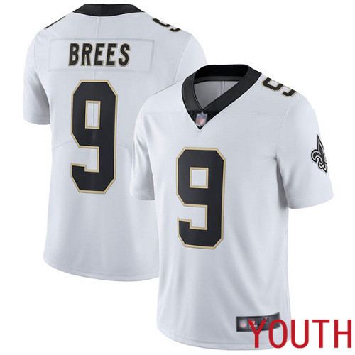 New Orleans Saints Limited White Youth Drew Brees Road Jersey NFL Football #9 Vapor Untouchable Jersey->new orleans saints->NFL Jersey